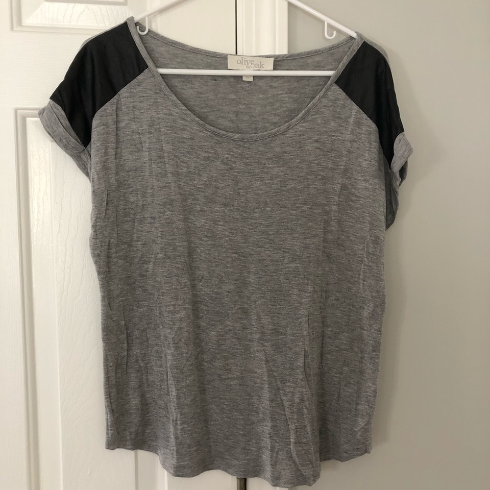 Olive & Oak Vegan Leather Sleeve Knit Top